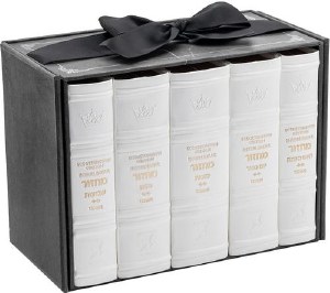Picture of Artscroll Faux Leather Machzorim 5 Volume Slipcased Set Schottenstein Interlinear Hebrew English Mid Size White Ashkenaz